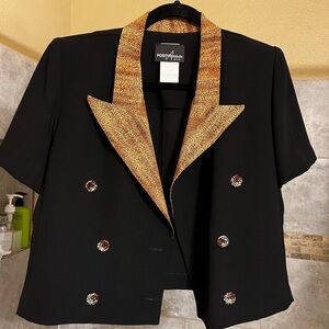 Positive Attitude Black Blazer with Textured Gold Cheetah Collar Printe